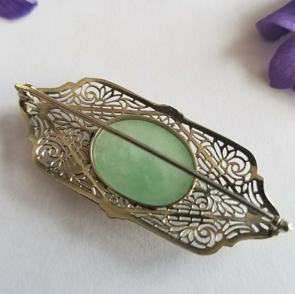 Relisted -Vintage 10k gold Jade brooch pin white Art Nouveau - Picture 8 of 8